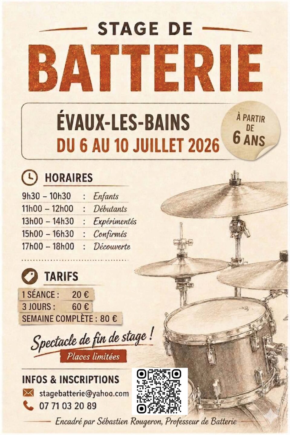 Stage de batterie Evaux Musique Évaux-les-Bains