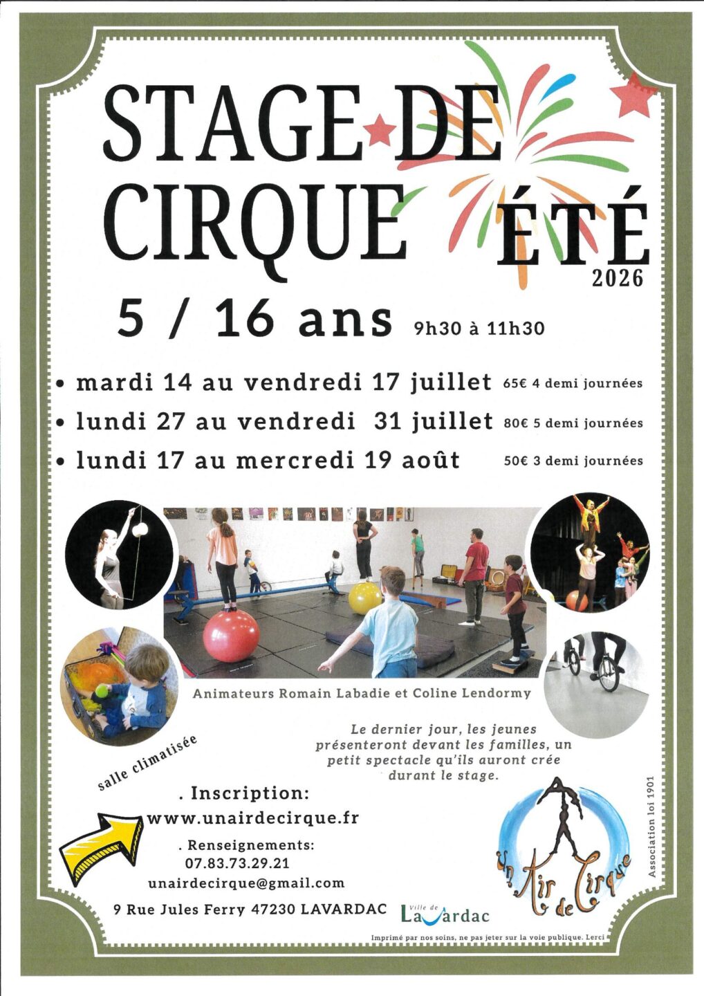 Stage de cirque été 2026  Lavardac