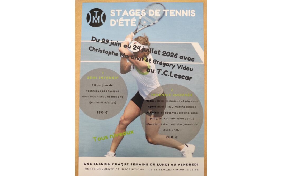 Stage de tennis d&rsquo;été Tennis CLub de Lescar Lescar