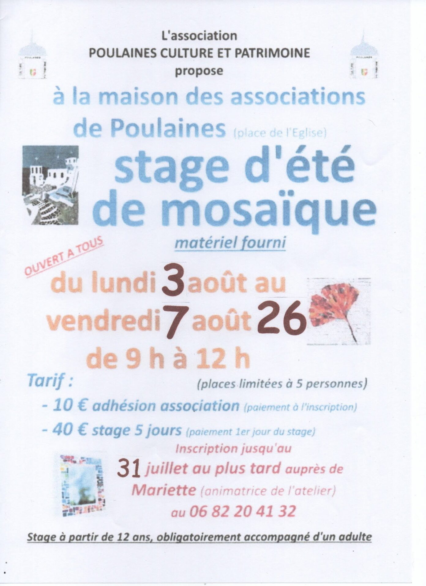Stage d&rsquo;été de mosaïque  Poulaines