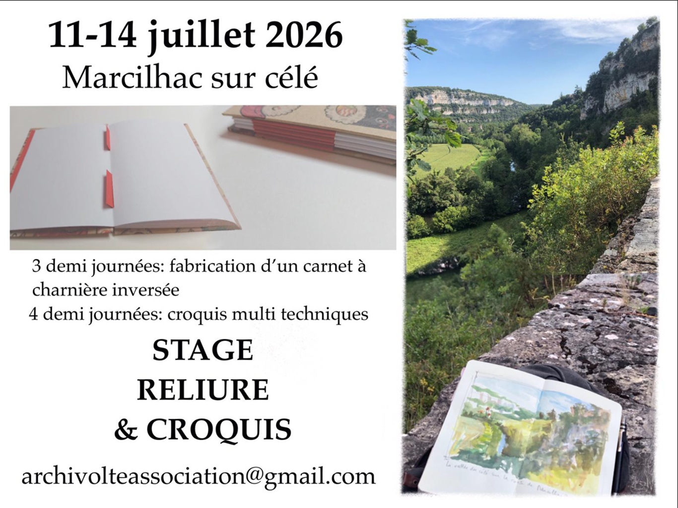 Stage Reliure et Croquis rue des remparts Marcilhac-sur-Célé
