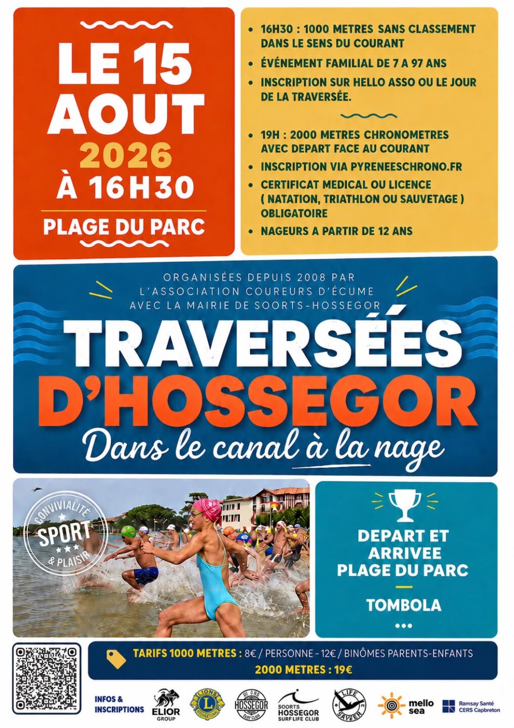 Traversées d’Hossegor dans le canal à la nage 2026 Plage du parc Soorts-Hossegor