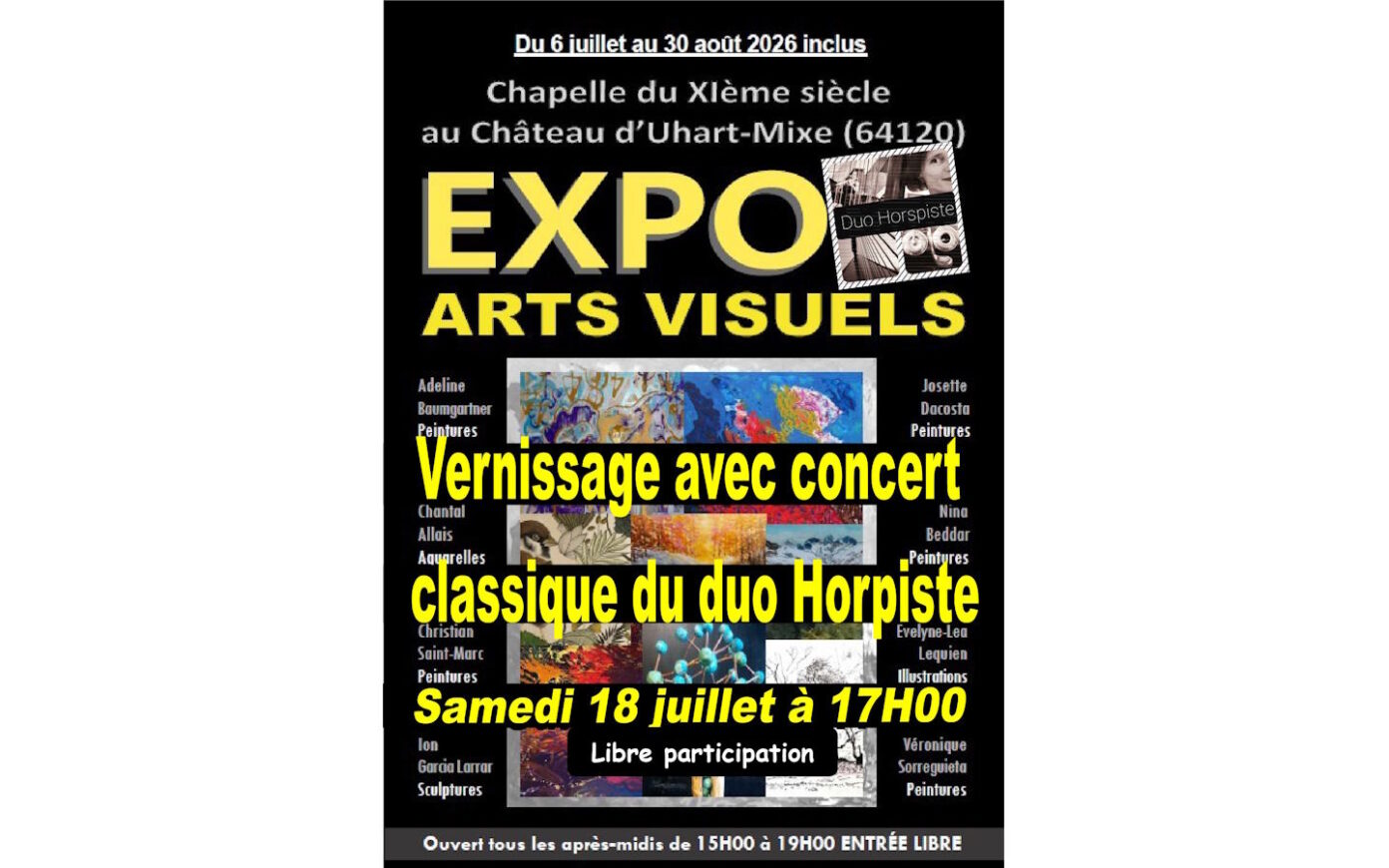 Vernissage de l&rsquo;exposition d&rsquo;Art à la Chapelle du château  Uhart-Mixe