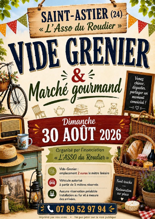 Vide-grenier et marché gourmand au Roudier Le Roudier Saint-Astier 2026-08-30