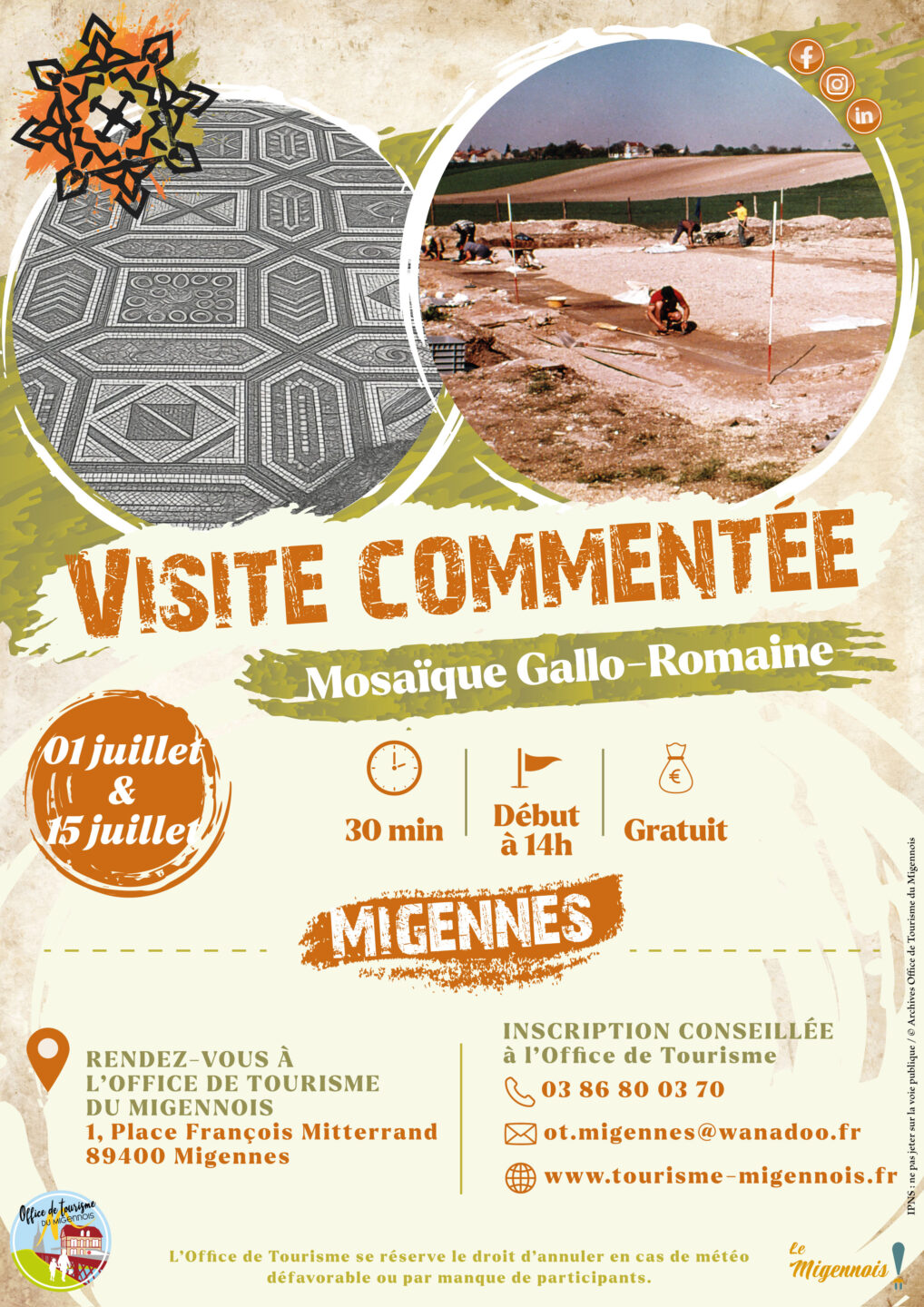 Visite commentée de la Mosaïque Gallo-Romaine Office de Tourisme du Migennois Migennes