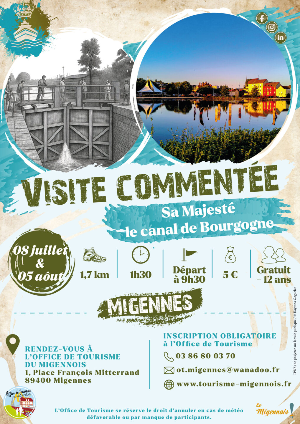 Visite commentée Sa Majesté le canal de Bourgogne Office de Tourisme du Migennois Migennes