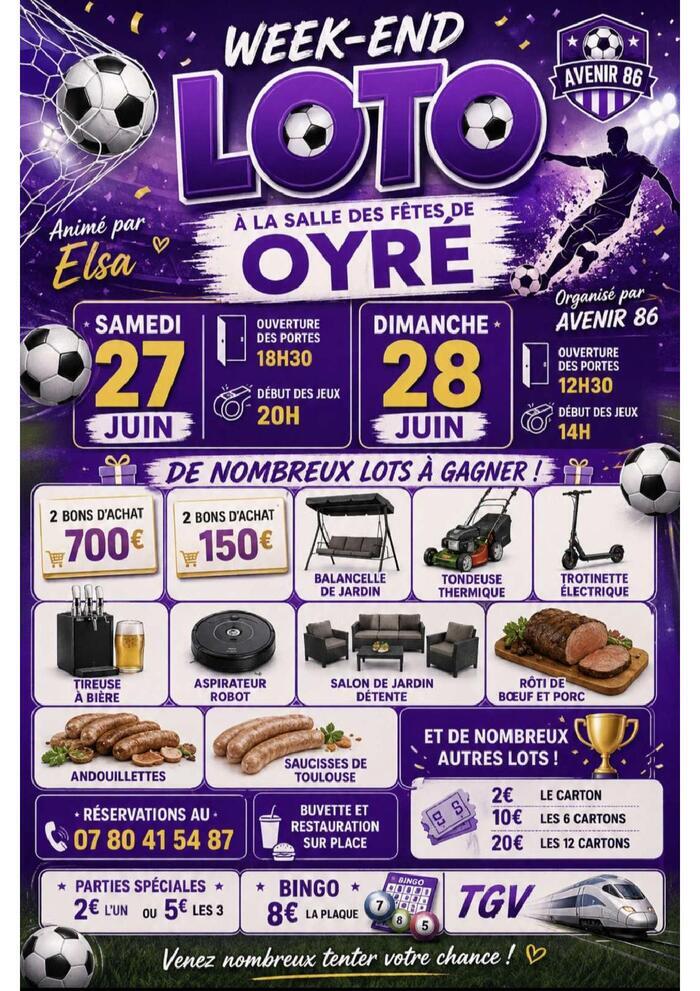 WEEK-END LOTO LES 27 ET 28 JUIN 2026 salle des fêtes Edouard Suire Oyré
