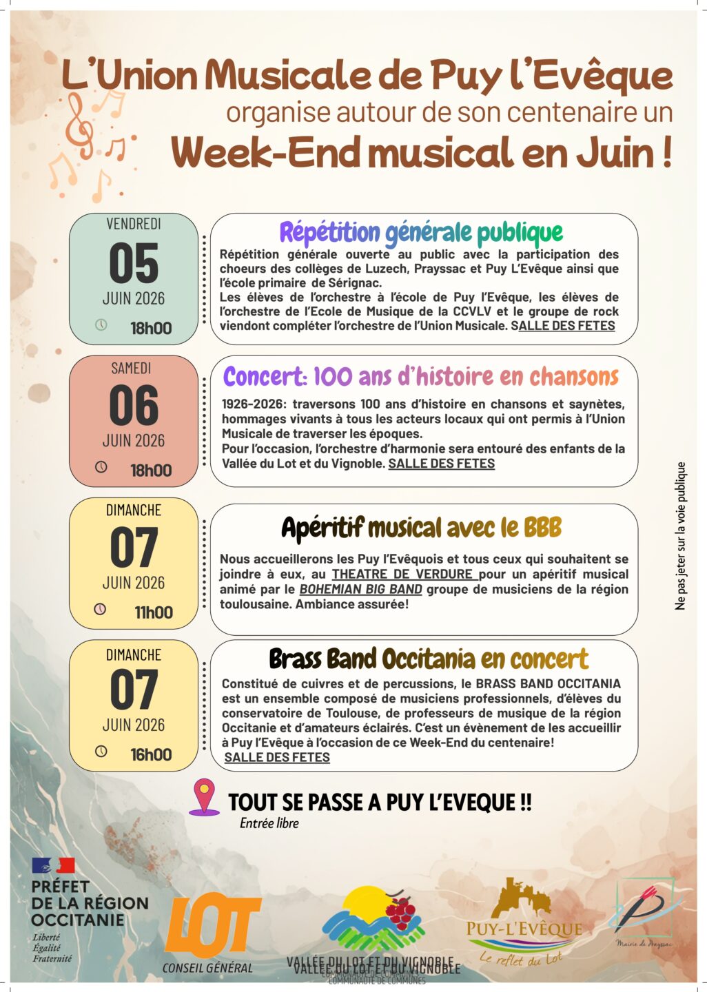Week-end musical à Puy-L&rsquo;évêque !  Puy-l&rsquo;Évêque