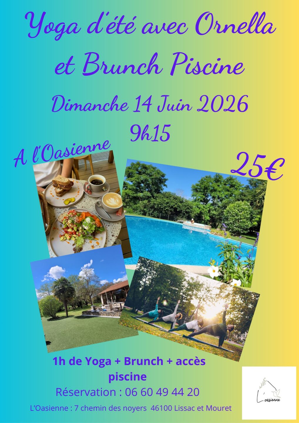 Yoga d’été et brunch piscine à L’Oasienne Lissac-et-Mouret