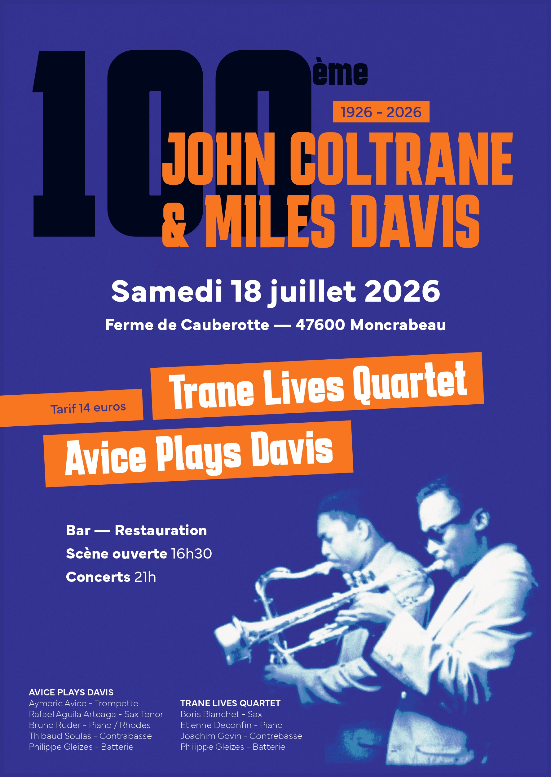 100 ans Hommage à John Coltrane et Miles Davis Ferme de Cauberotte Moncrabeau 2026-07-18