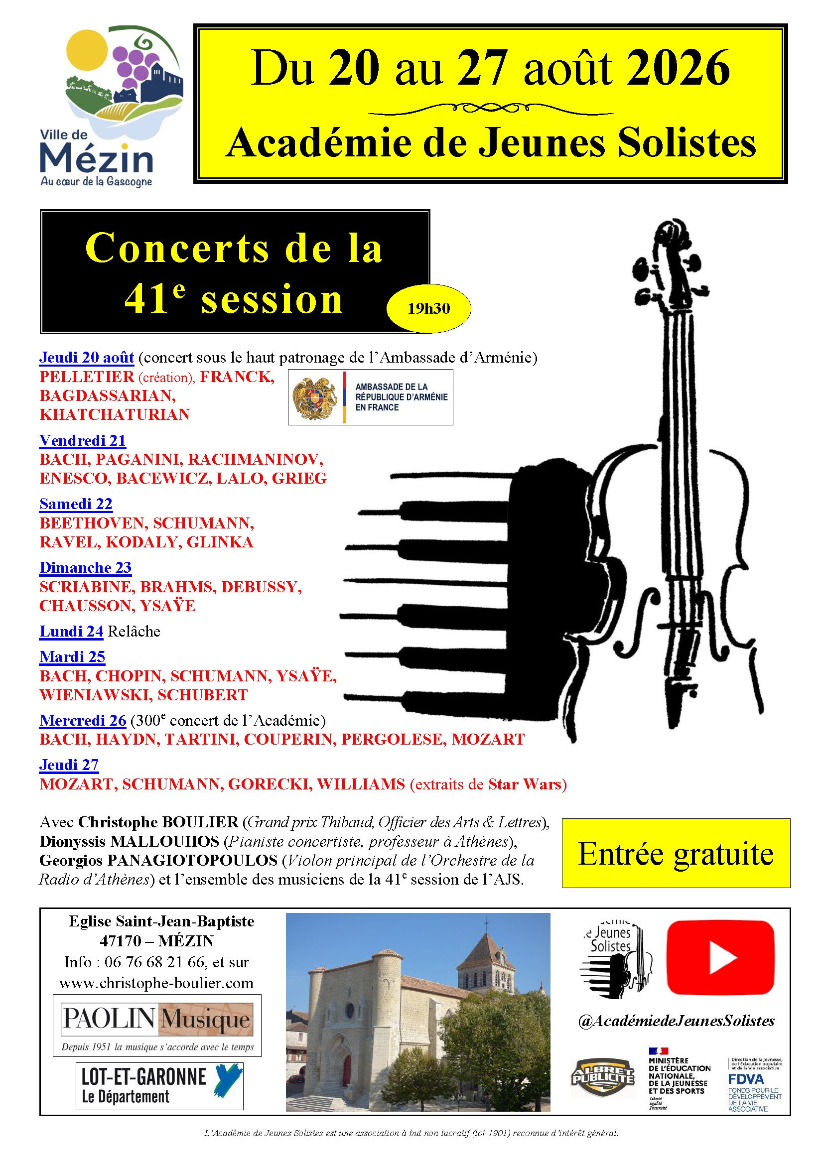 41ème session Académie des jeunes solistes 7 Place Armand Fallières Mézin 2026-08-20