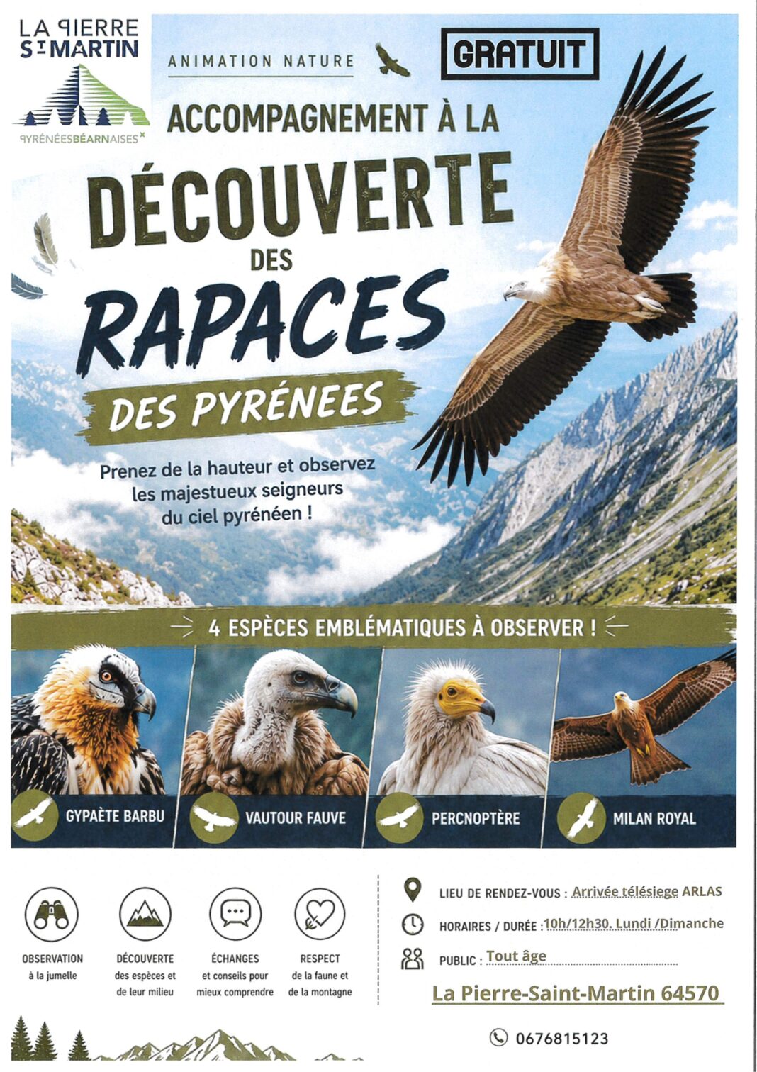 Accompagnement à la découverte des rapaces des Pyrénées Arette