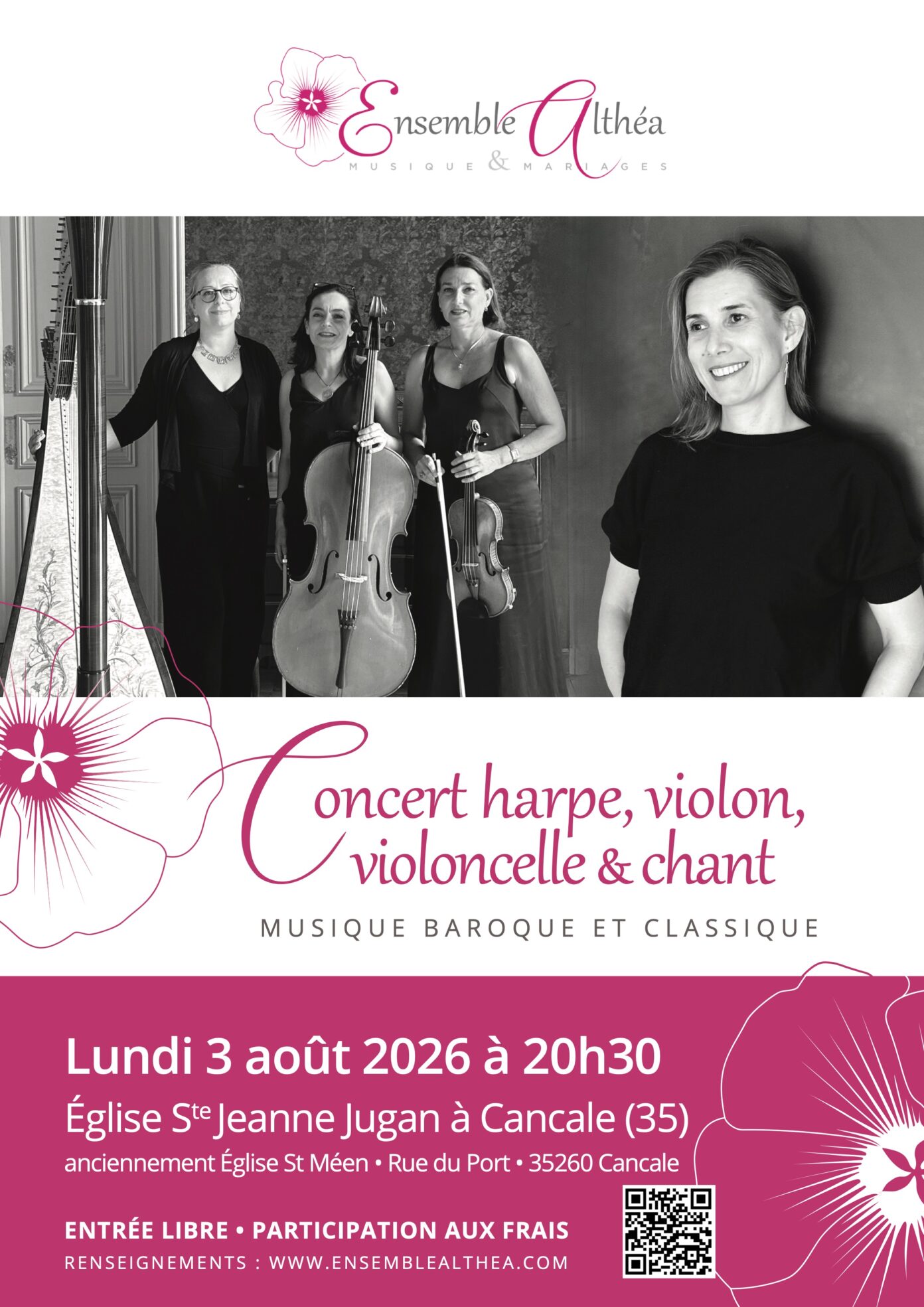 Concert harpe violon violoncelle et chant – musique classique Eglise Sainte Jeanne Jugan Cancale