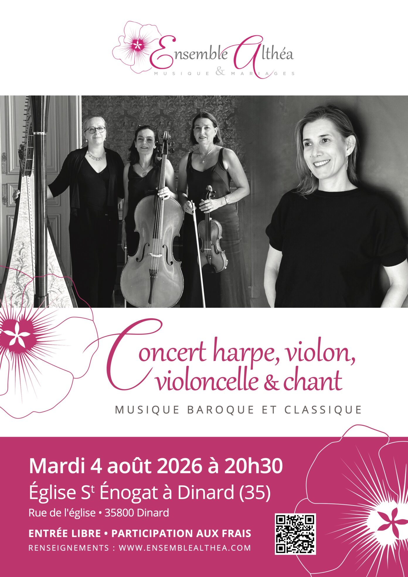 Concert harpe violon violoncelle et chant – musique classique Eglise Saint Enogat Dinard