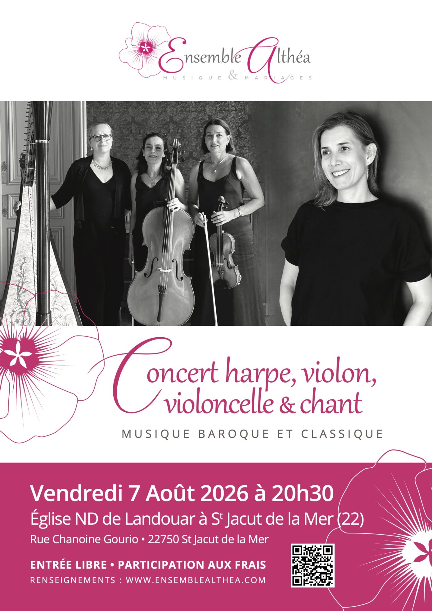 Concert harpe violon violoncelle et chant – musique classique Eglise Notre Dame de Landouar Saint Jacut de la Mer