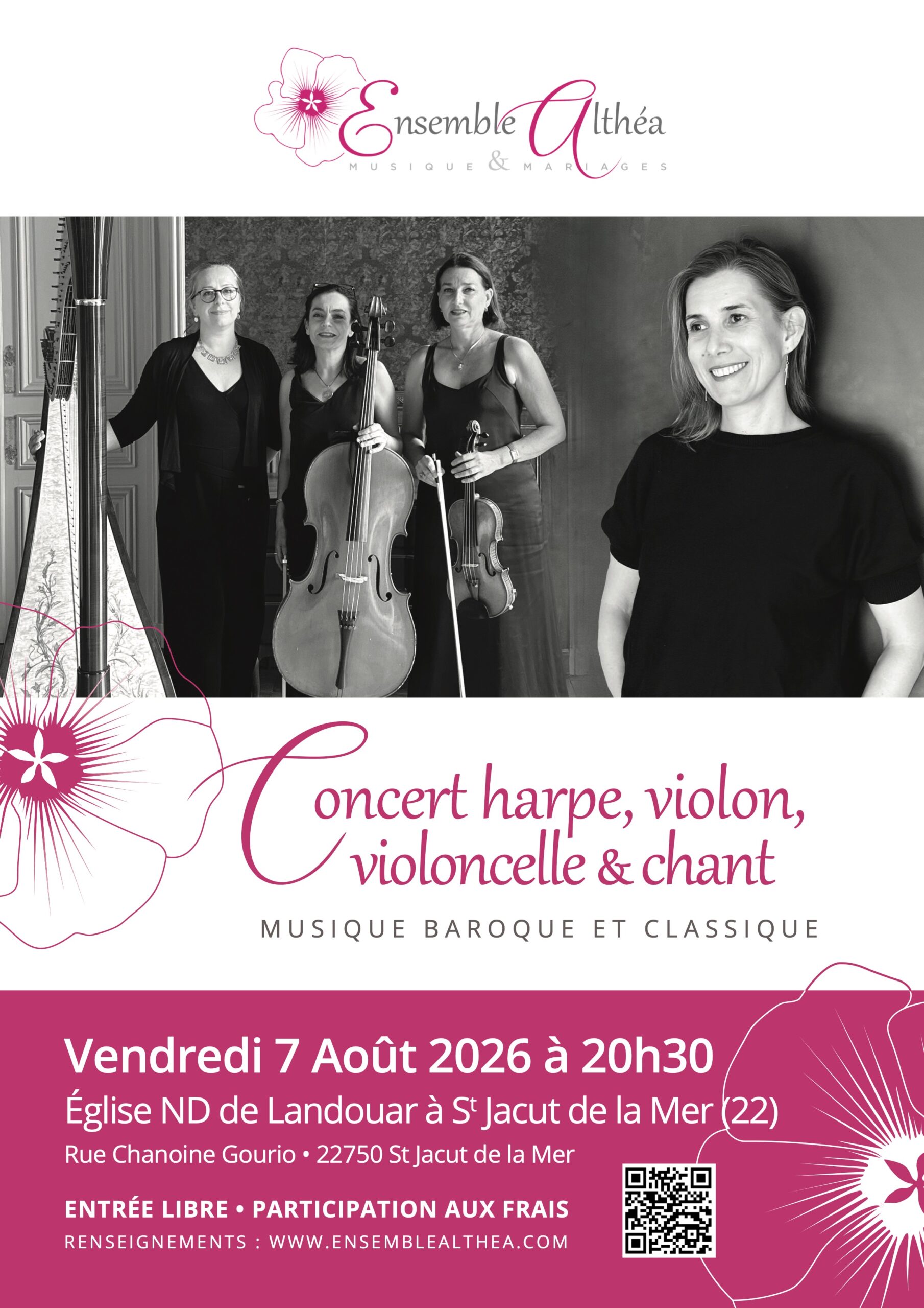 Concert harpe violon violoncelle et chant – musique classique Eglise Notre Dame de Landouar Saint Jacut de la Mer — Eglise Notre Dame de Landouar — Saint Jacut de la Mer — 7 août 2026