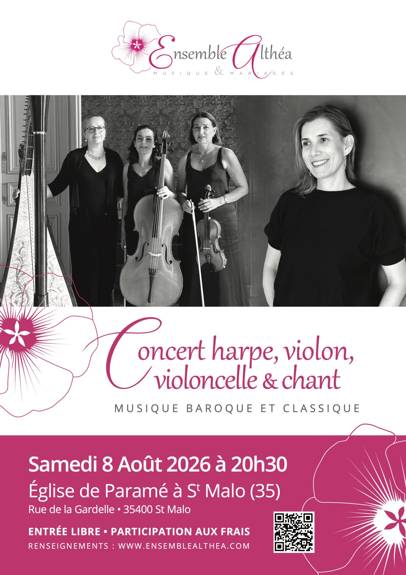Concert harpe violon violoncelle et chant – musique classique Eglise de Paramé Saint Malo