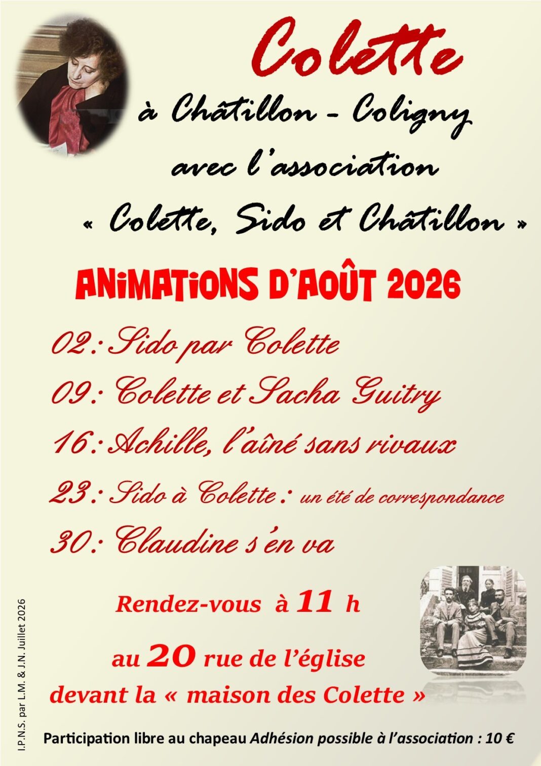Animations autour de Colette août  Châtillon-Coligny