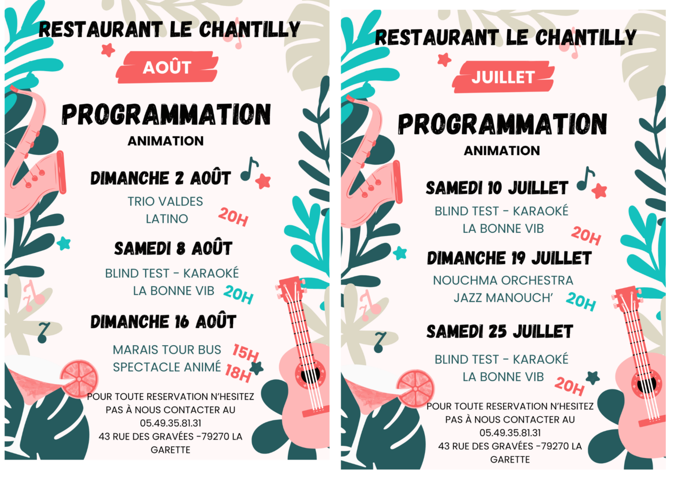 Animations estivales au Chantilly à La Garette Le Chantilly Sansais