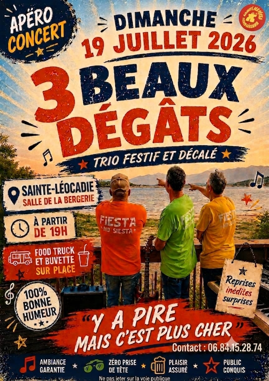 APÉRO CONCERT 3 BEAUX DÉGÂTS TRIO FESTIF ET DÉCALÉ  Sainte-Léocadie 2026-07-19