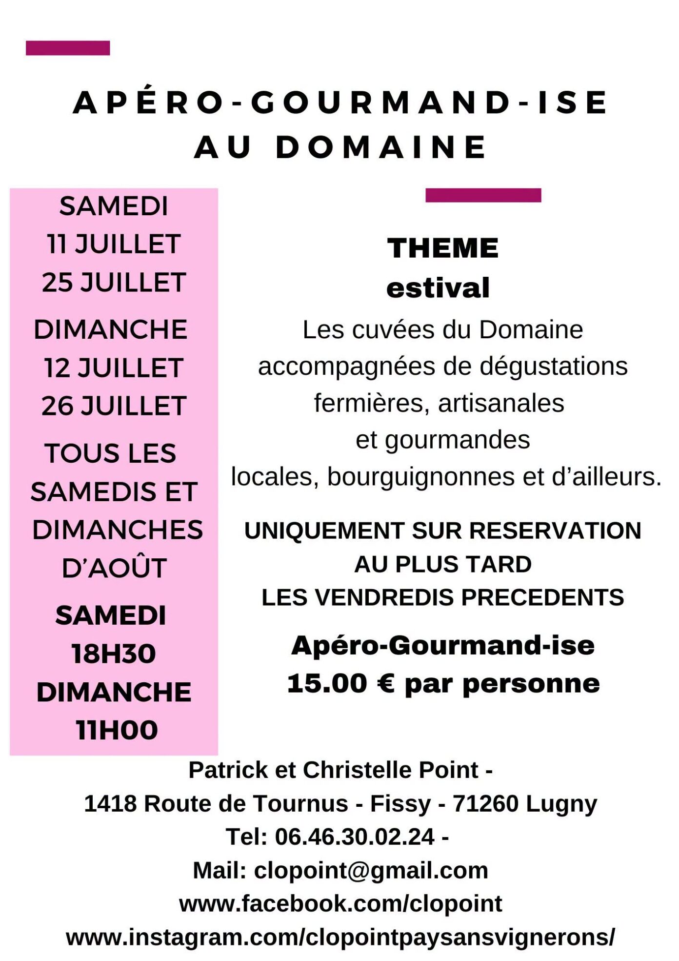 Apéro-Gourmand-ise estival DOMAINE CLO POINT Lugny