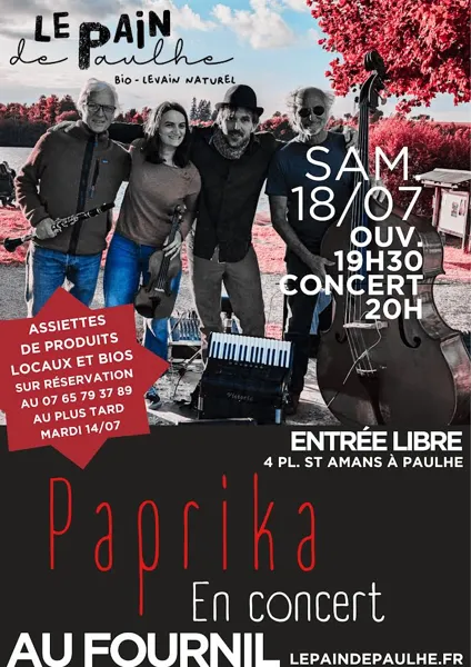 Apéro musical avec le quartet Paprika au Fournil le Pain de Paulhe Café Fournil, le pain de Paulhe Paulhe