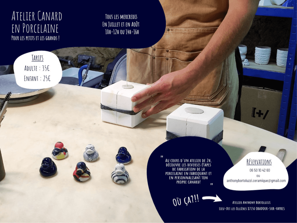 Atelier canard en porcelaine Atelier Anthony Bortoluzzi Oradour-sur-Vayres