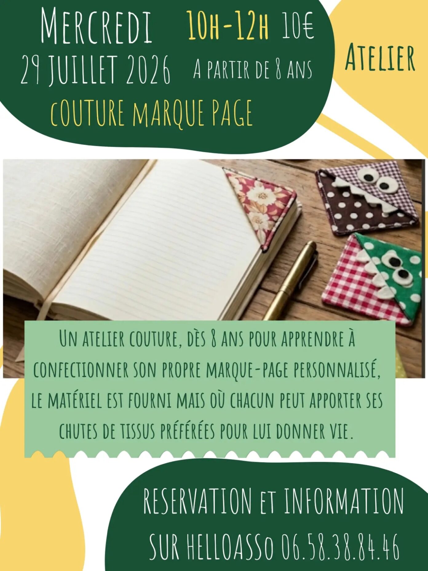Atelier Créatif Coutire marque-page (à partir de 8 ans) Les lumières du pré Saint-Germain-de-la-Rivière