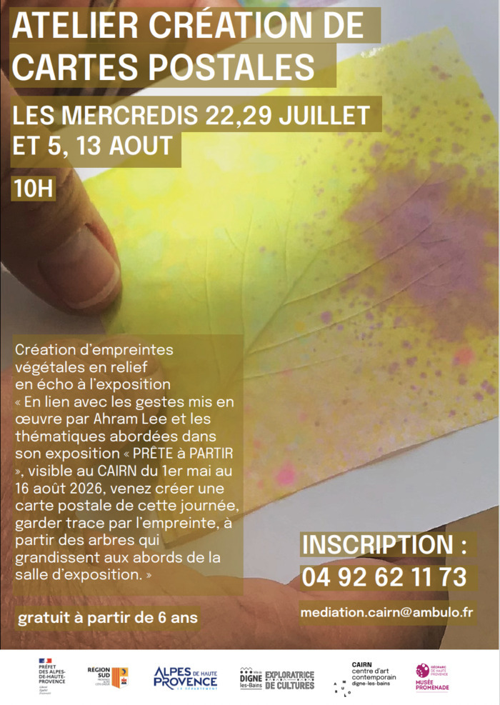 Atelier création de cartes postales, Cairn, foyer d’art contemporain, Digne-les-Bains