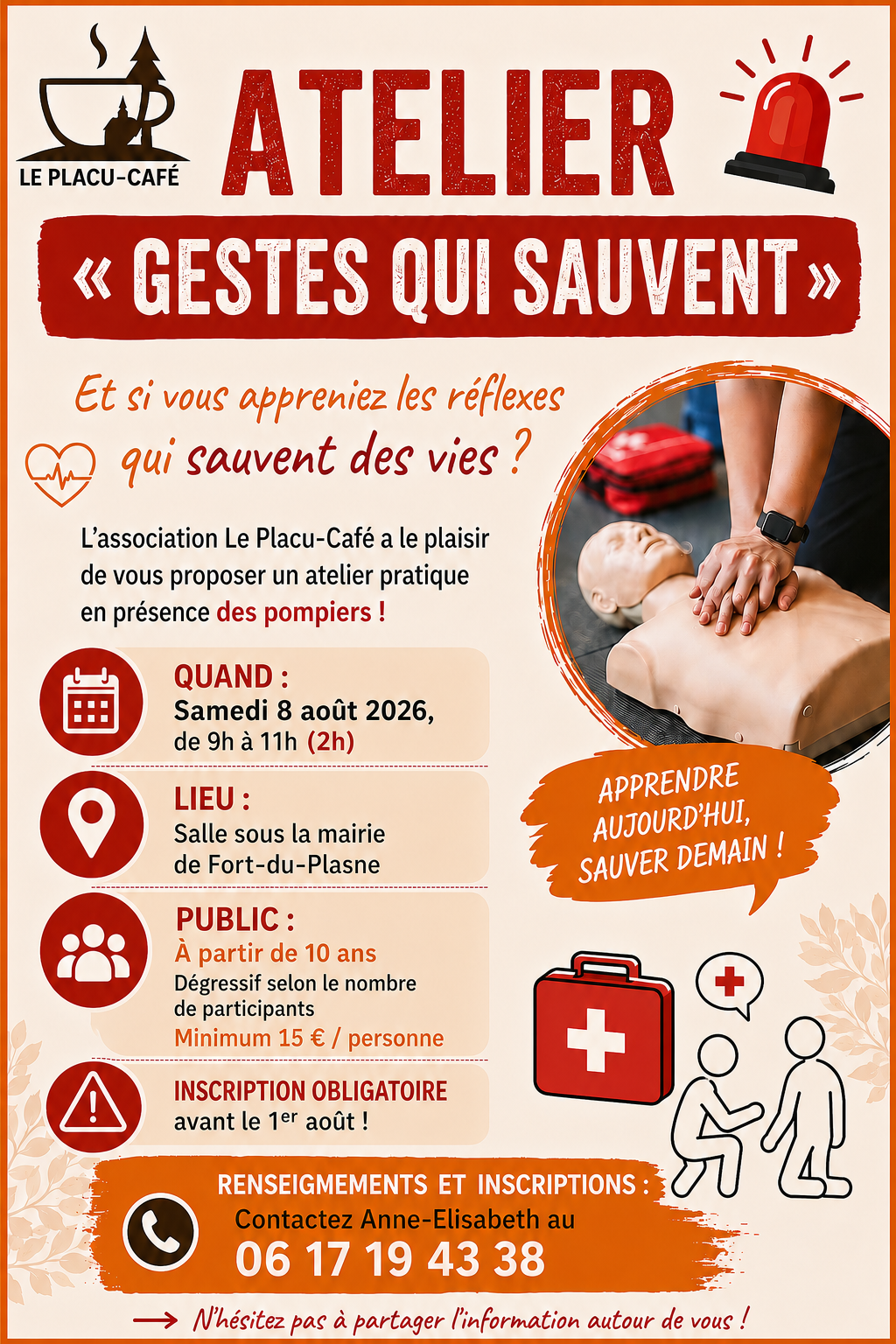 Atelier Gestes qui sauvent au placu café Le Placu&rsquo;café, sous la mairie Fort-du-Plasne