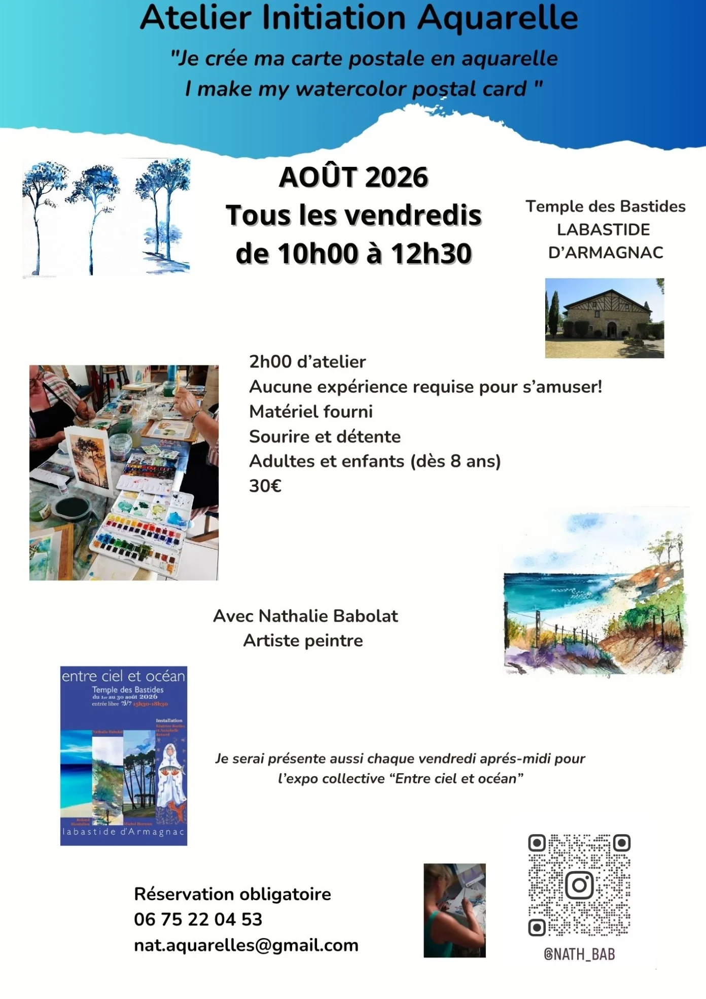 Atelier initiation Aquarelle Temple des Bastides Labastide-d’Armagnac