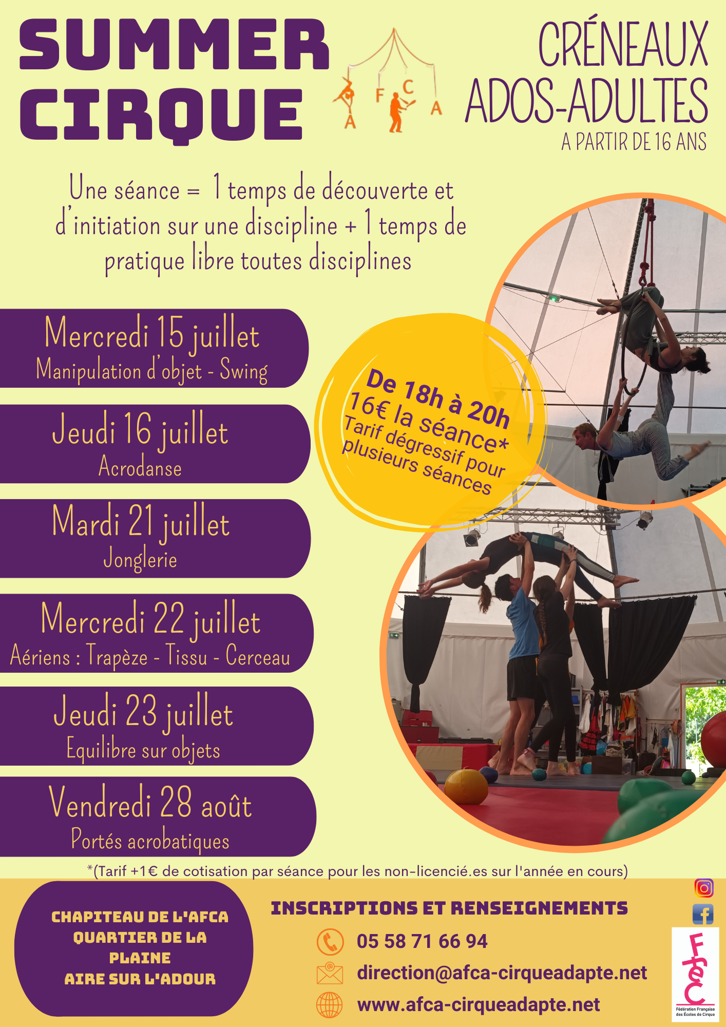 Atelier summer cirque Chapiteau de l'AFCA Aire-sur-l'Adour 2026-07-21