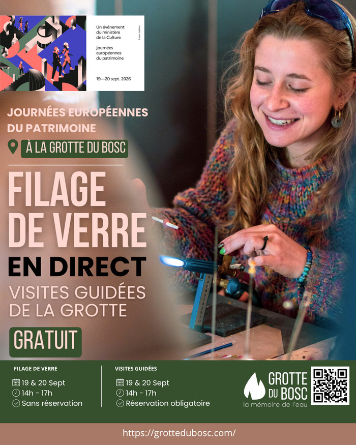Atelier & visite guidée : filage de verre et visites de la grotte, Grotte du Bosc, Saint-Antonin-Noble-Val