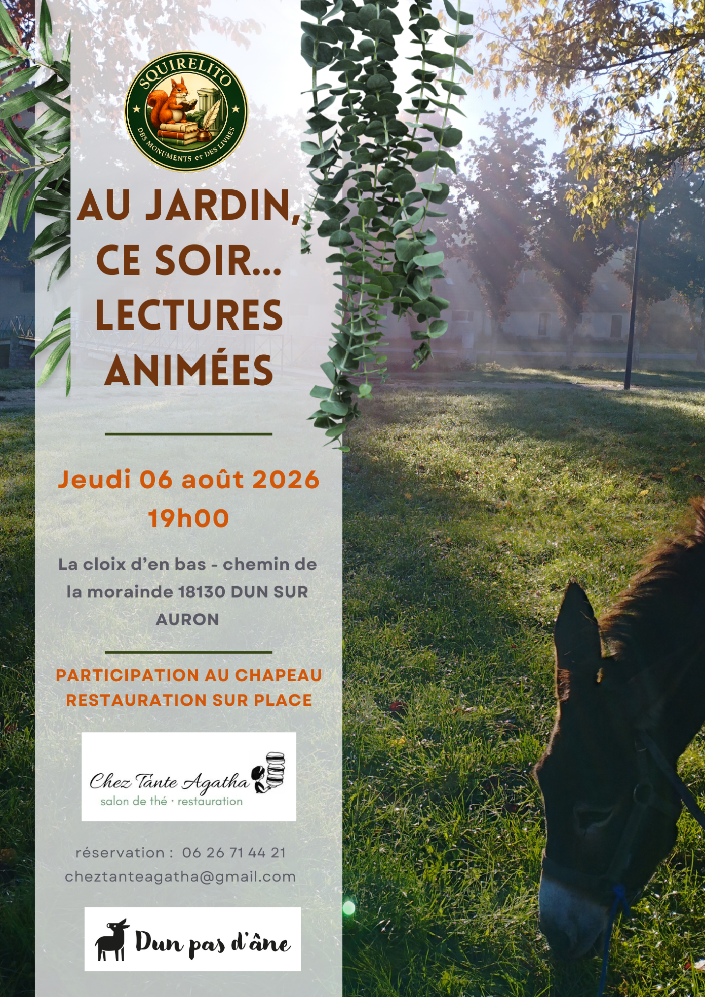 Au Jardin, ce soir… Lectures animées  Dun-sur-Auron
