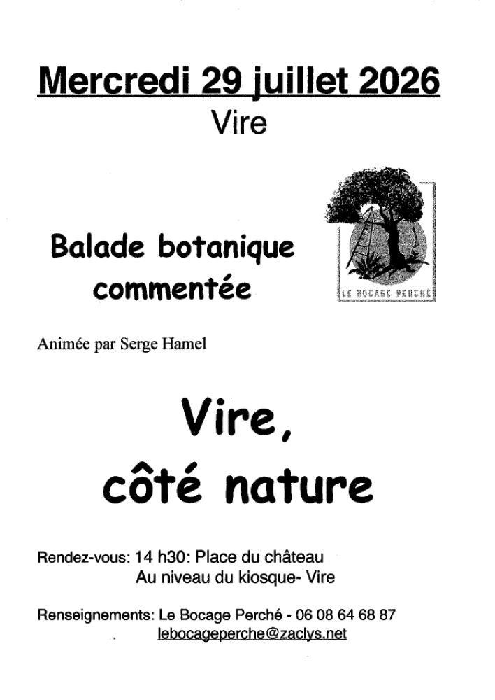 Balade botanique commentée à Vire Place du château Vire Normandie 2026-07-29