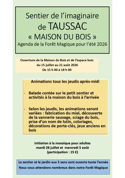 Balade contée sur le sentier de l’imaginaire et ateliers enfants à la maison du bois le miel et ses secrets mairie Taussac