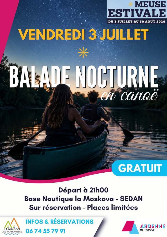 Balade nocturne en canoë, Sedan Base nautique La Moskova, Sedan