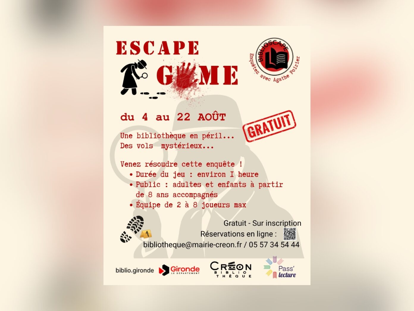 BiblioScape, l&rsquo;escape game à l&rsquo;ambiance de roman policier Bibliothèque de Créon Créon