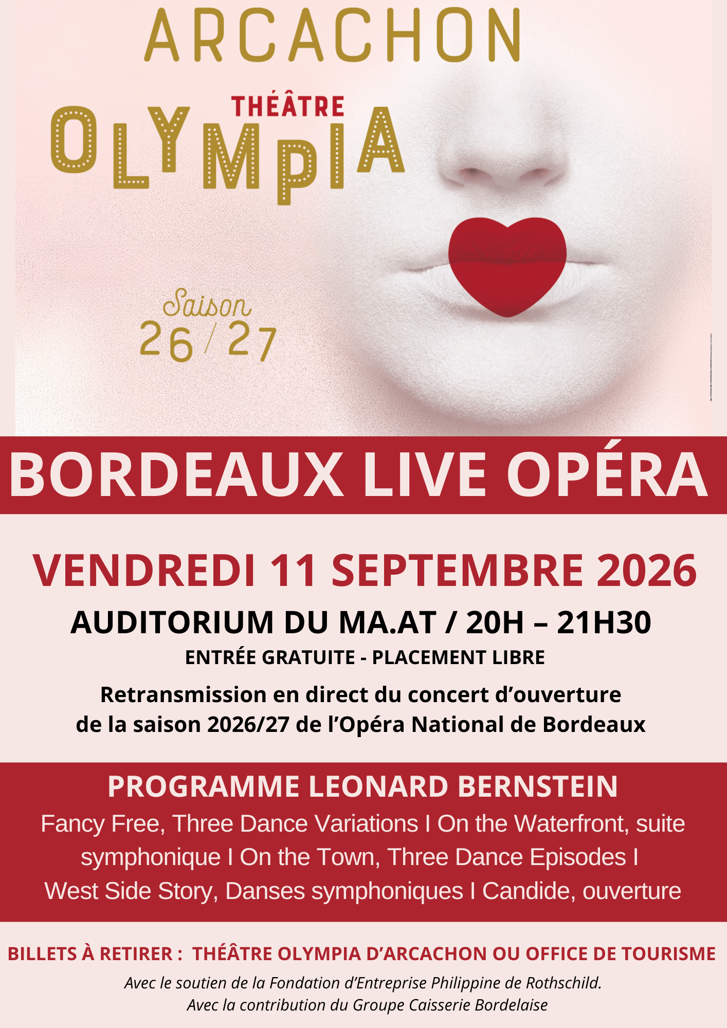 Bordeaux Live Opera retransmission en direct depuis le Grand Théâtre de Bordeaux 22 Boulevard du Général Leclerc Arcachon 2026-09-11