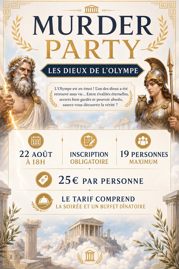 Cacaothé Soirée Murder Party Les dieux de l&rsquo;Olympe  Périgueux