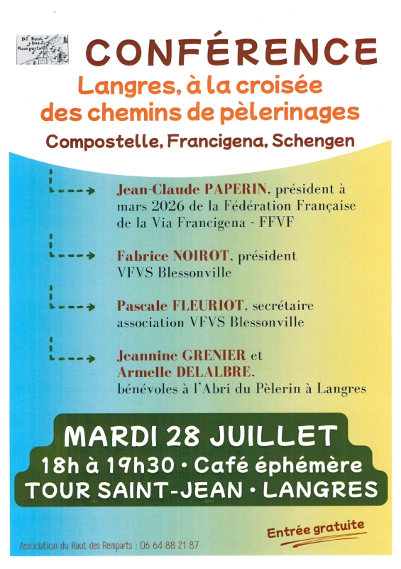 Café éphémère Conférence à la croisée des chemins de pèlerinages Tour Saint-Jean Langres 2026-07-31