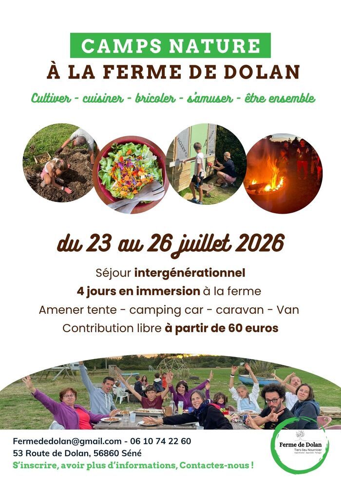 Camp nature du 23 au 26 juillet - adultes & enfants Ferme de Dolan Séné