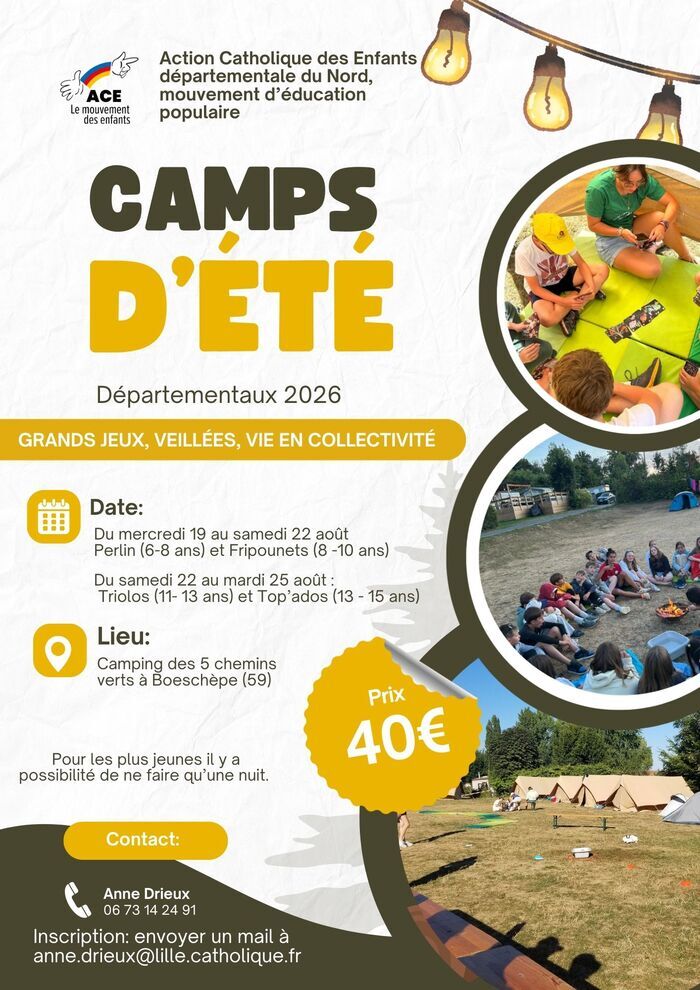 Camps d’été pour enfants, camping Boeschèpe, Boeschepe