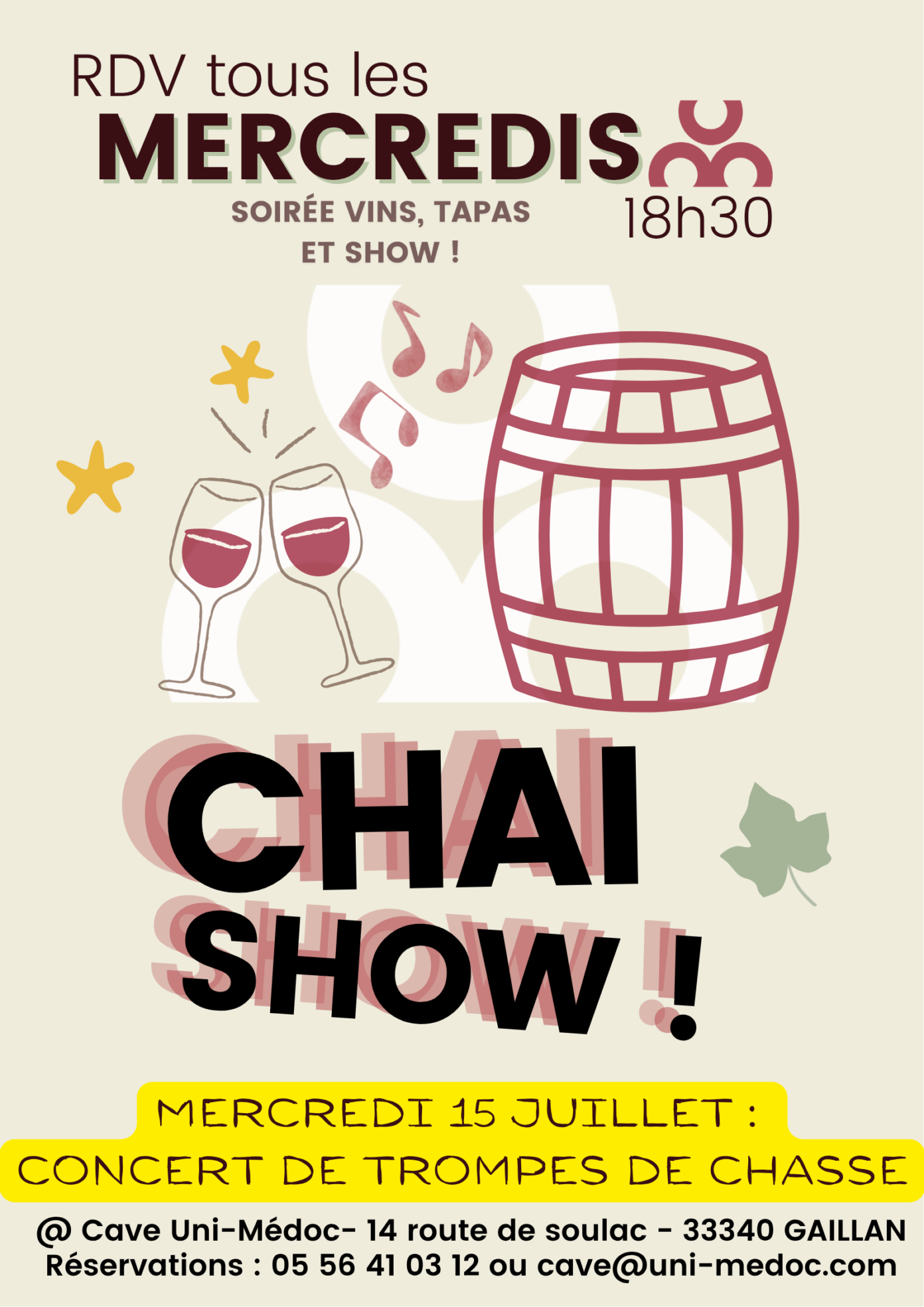Chai Show mercredis vin, tapas et musique à la Cave des Vignerons d’Uni-Médoc Cave des Vignerons d’Uni-Médoc Gaillan-en-Médoc