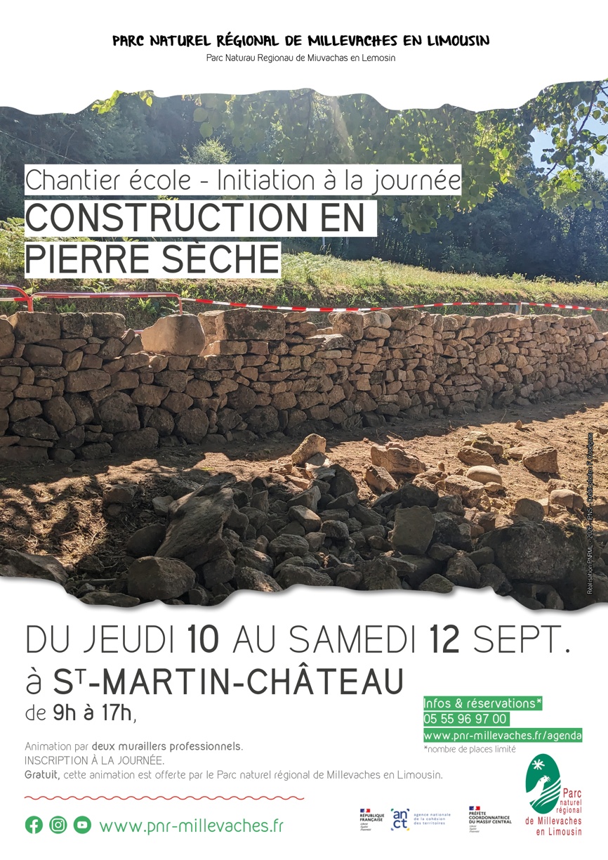 Chantier école de construction en pierre sèche Initiation à la journée Saint-Martin-Château