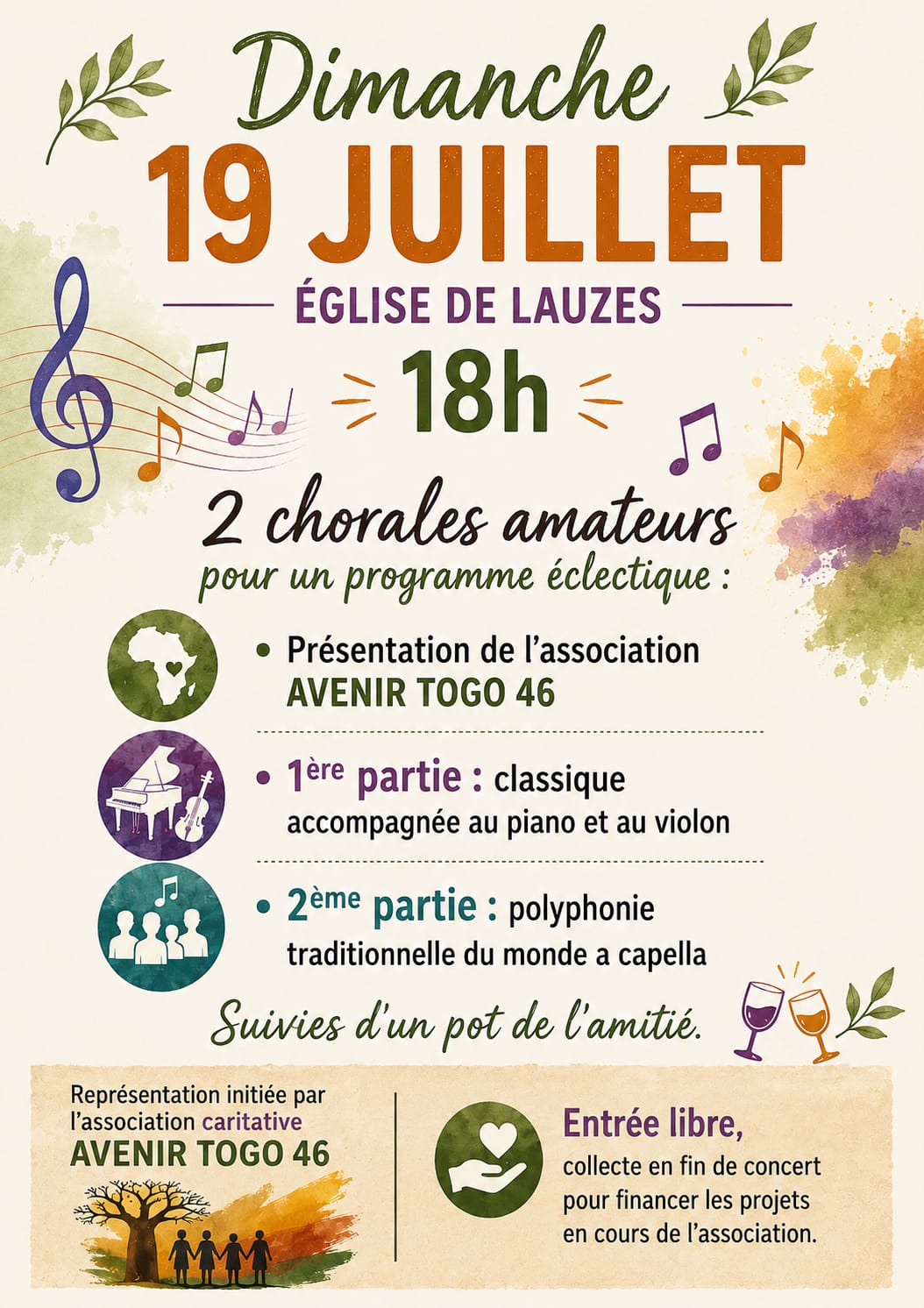 Chorales amateurs, en faveur de l’association Avenir Togo 46 Lauzès