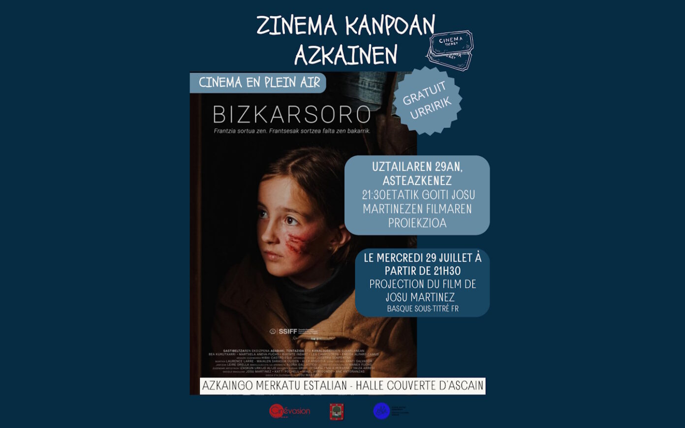 Cinéma en plein air Bizkarsoro (basque, sous-titré français) Plaza Ascain