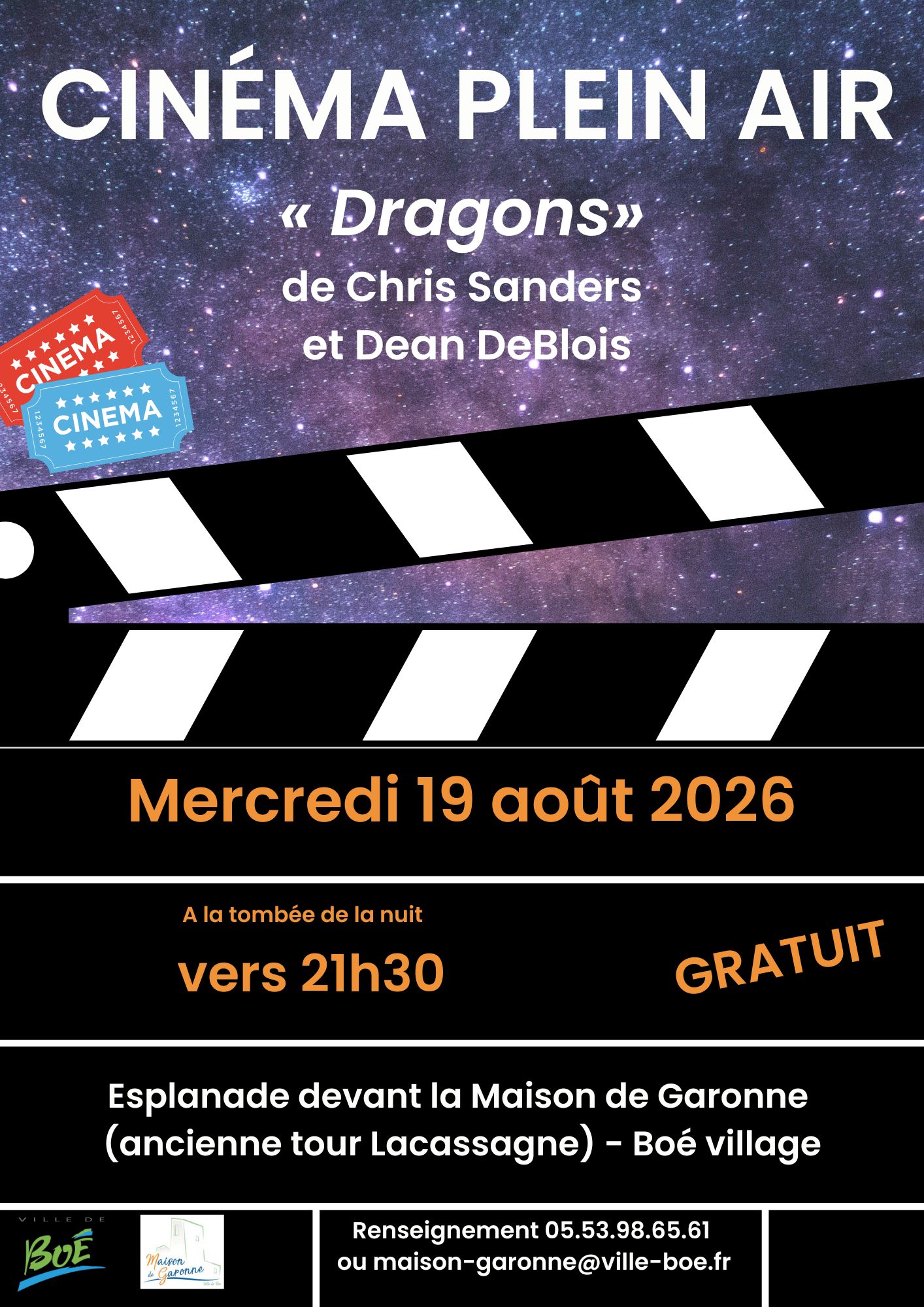 Cinéma en plein air 11 Rue de Lacassagne Boé 2026-08-19