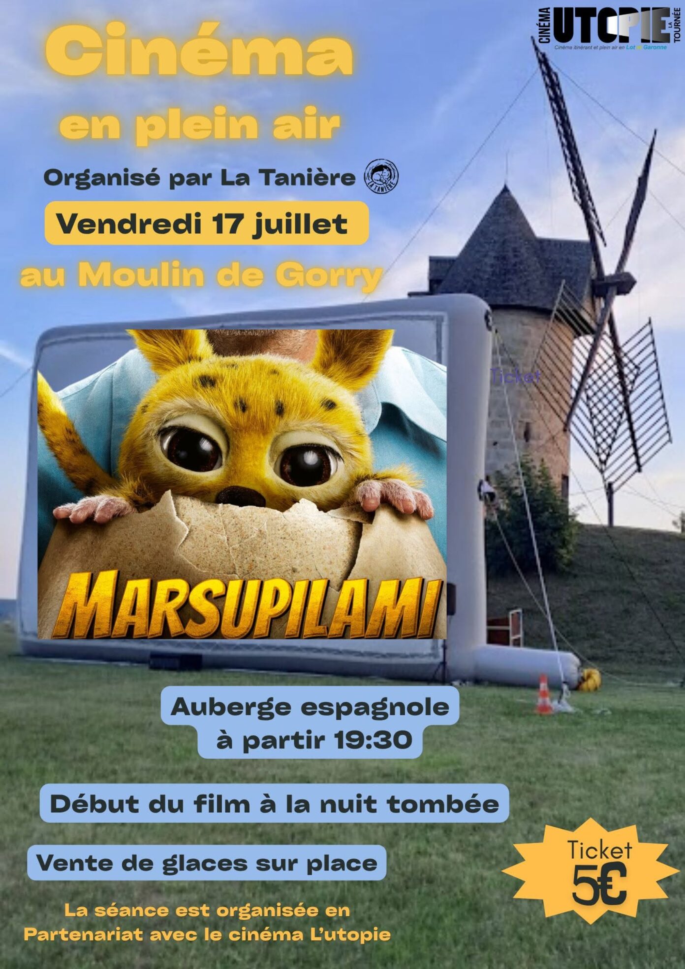 Cinéma en plein air organisé par La Tanière Grateloup-Saint-Gayrand