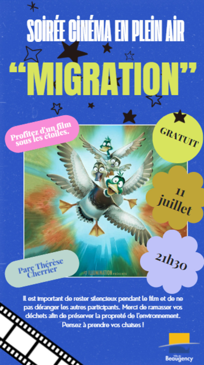 Cinéma plein air "MIGRATION" Parc Thérèse Cherrier Beaugency